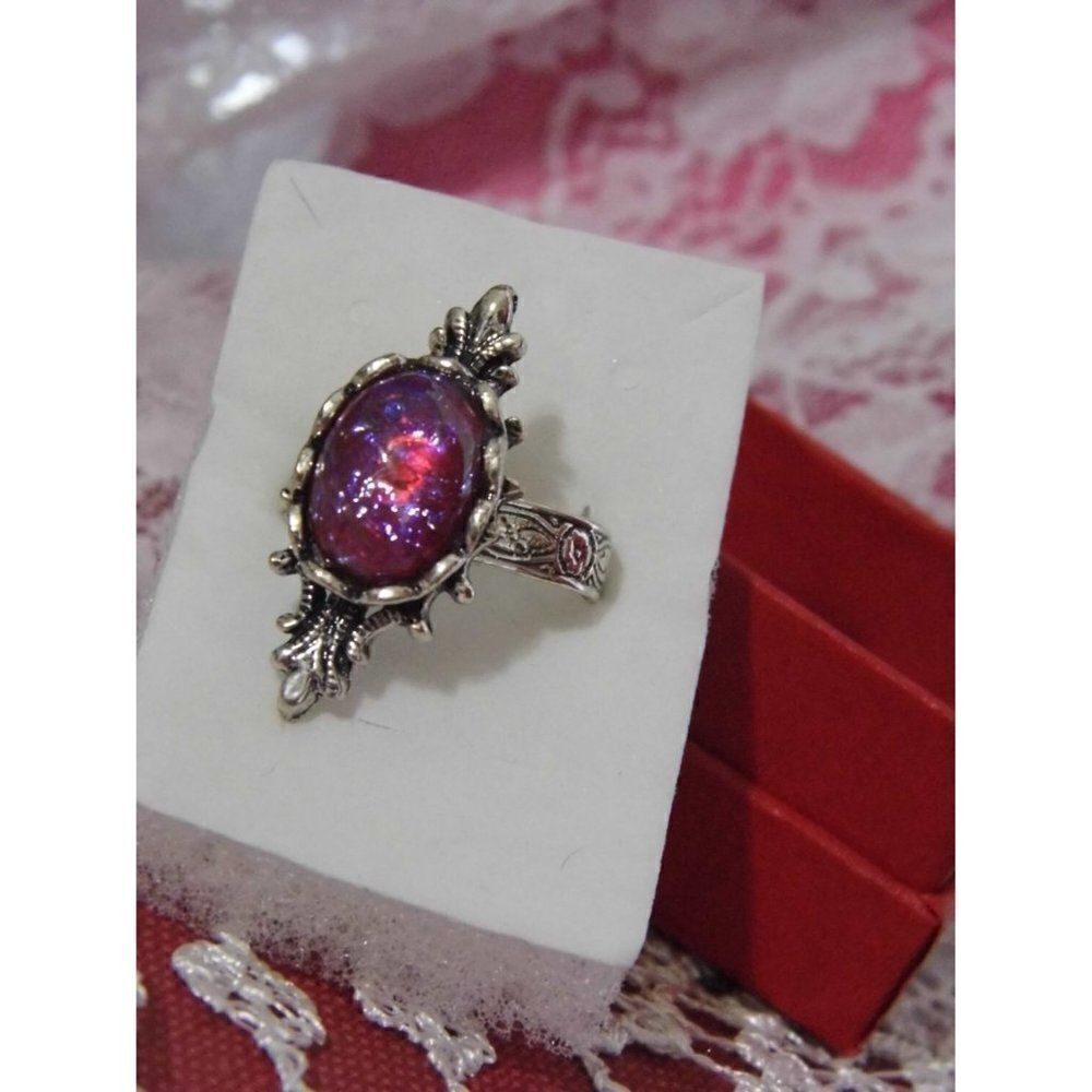 Renaissance Medieval Irish Costume Ring Adjustable Silver Mexican Fire Opal new